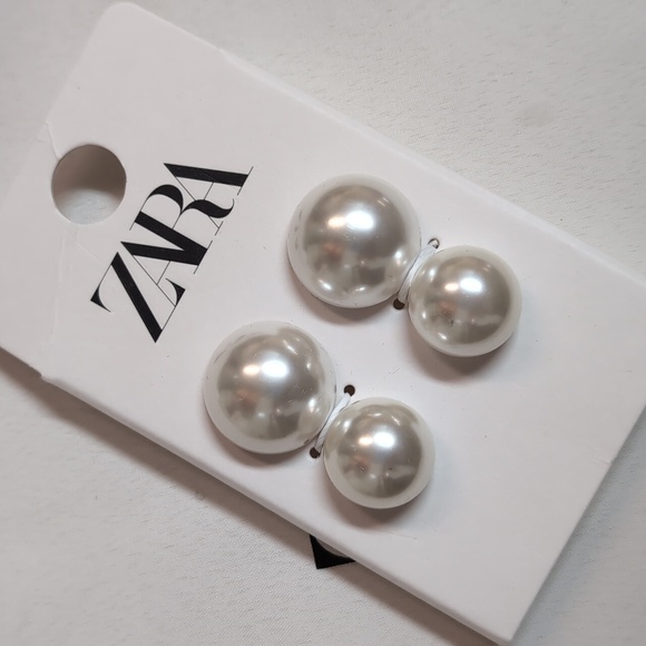 ZARA LARGE DOUBLE PEARL EARRINGS NWT - Picture 4 of 7